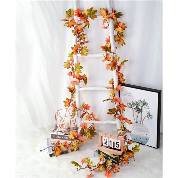 2 Pack Fall Maple Leaf Garland, 6.5Ft/Piece Hanging Vine Artificial Autumn - Picture 4 of 8
